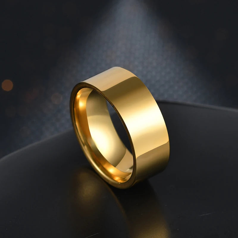 Letdiffery 8mm Smooth Men Rings Simple Stainless Steel Women Couple Jewelry Birthday Gifts