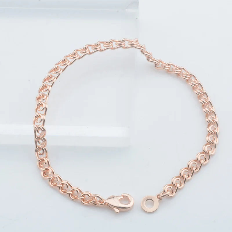 Women Bracelet Lovers 3mm 5mm 585 Rose Gold Color Classic Curb Chains Size