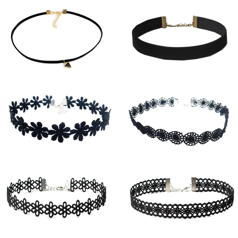 Classic Gothic Tattoo Lace Choker Women Necklace 7Pcs/set Choker Necklace Set Stretch Velvet Women Necklace Jewelry Gift N0267