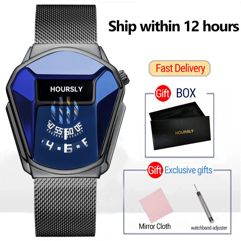 HOURSLY Men Wrist Watches 2025 For Male Clock Creative Watch Men Top Brand Luxury Stainless Steel Quartz Watch relogio masculino