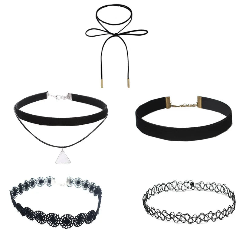 Classic Gothic Tattoo Lace Choker Women Necklace 7Pcs/set Choker Necklace Set Stretch Velvet Women Necklace Jewelry Gift N0267