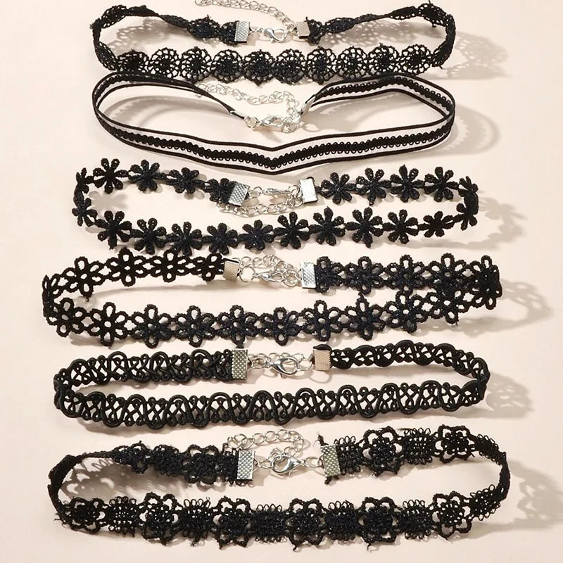 Classic Gothic Tattoo Lace Choker Women Necklace 7Pcs/set Choker Necklace Set Stretch Velvet Women Necklace Jewelry Gift N0267