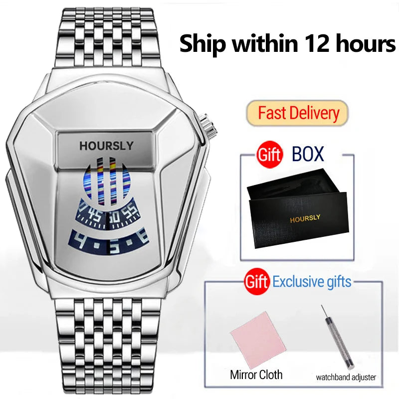 HOURSLY Men Wrist Watches 2025 For Male Clock Creative Watch Men Top Brand Luxury Stainless Steel Quartz Watch relogio masculino