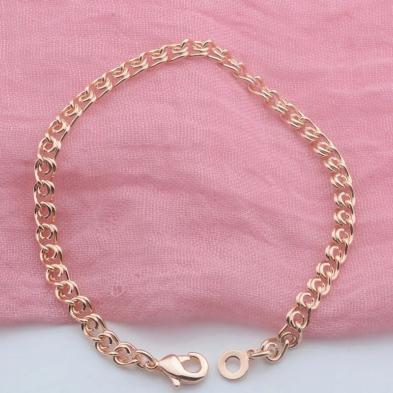 Women Bracelet Lovers 3mm 5mm 585 Rose Gold Color Classic Curb Chains Size