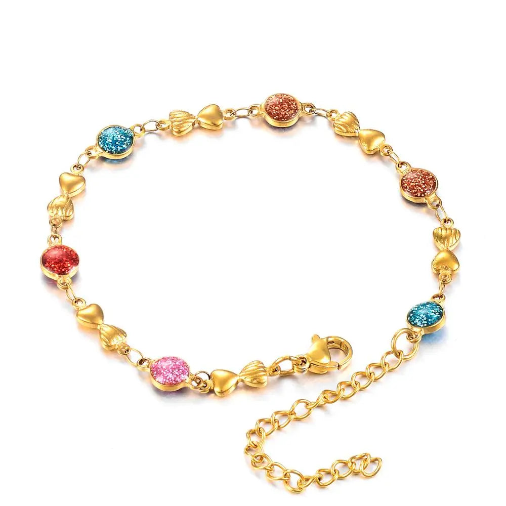 Multicolour Female Enamel Bracelet Stainless Steel Hand Chain Luxury Cute Romantic Charm Jewelry with 3mm Extender
