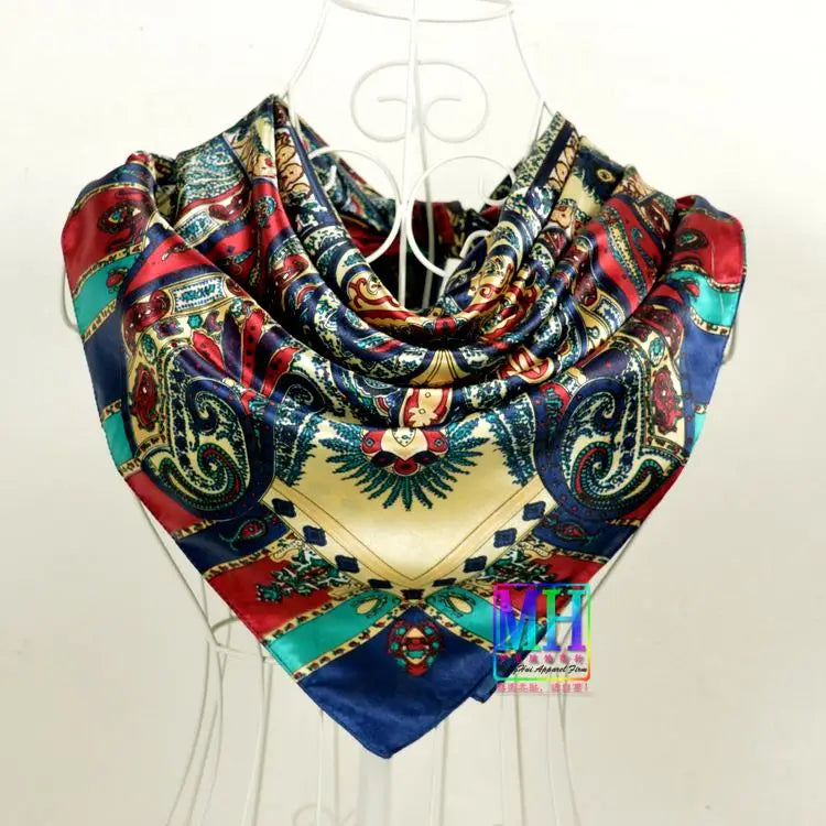 New Red Blue Silk Scarf Bufandas Women Scarfs National Style Satin Square Scarves Ladies Brand Head Scarf Hijab Fashion shawl