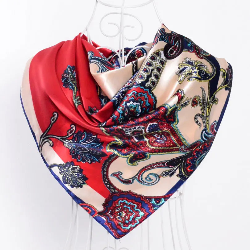 New Red Blue Silk Scarf Bufandas Women Scarfs National Style Satin Square Scarves Ladies Brand Head Scarf Hijab Fashion shawl