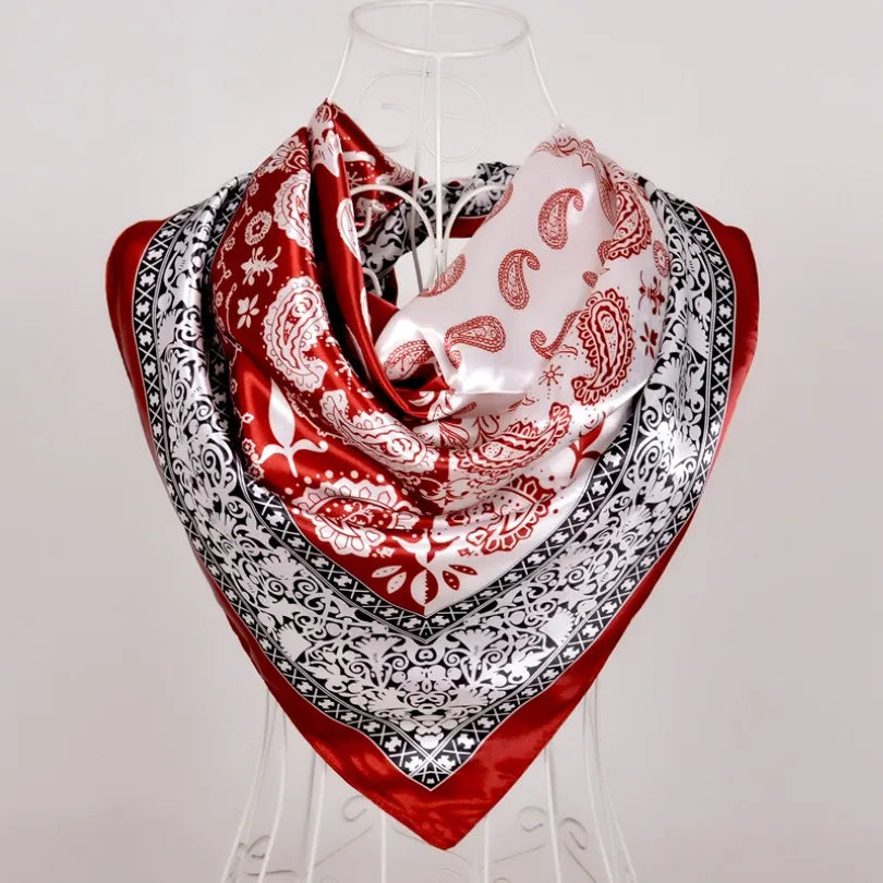 New Red Blue Silk Scarf Bufandas Women Scarfs National Style Satin Square Scarves Ladies Brand Head Scarf Hijab Fashion shawl