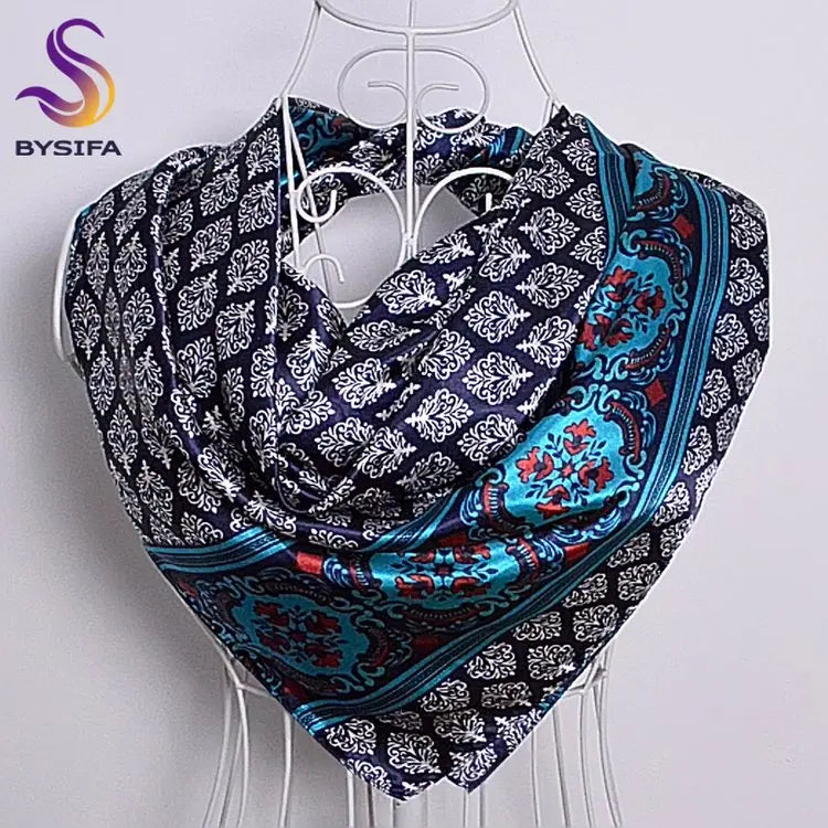 New Red Blue Silk Scarf Bufandas Women Scarfs National Style Satin Square Scarves Ladies Brand Head Scarf Hijab Fashion shawl