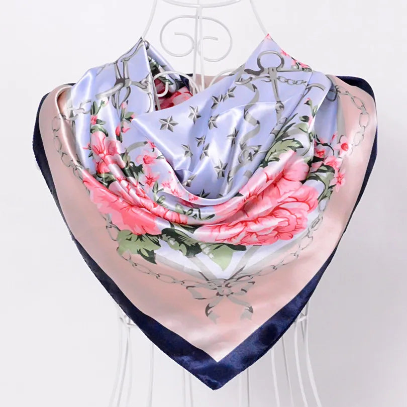 New Red Blue Silk Scarf Bufandas Women Scarfs National Style Satin Square Scarves Ladies Brand Head Scarf Hijab Fashion shawl