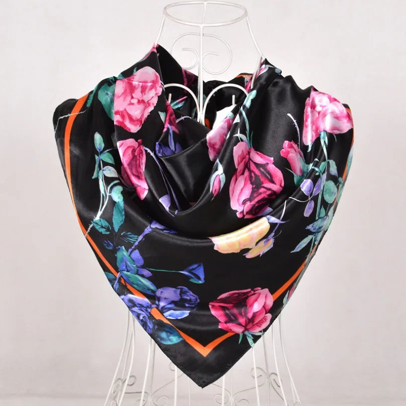 New Red Blue Silk Scarf Bufandas Women Scarfs National Style Satin Square Scarves Ladies Brand Head Scarf Hijab Fashion shawl