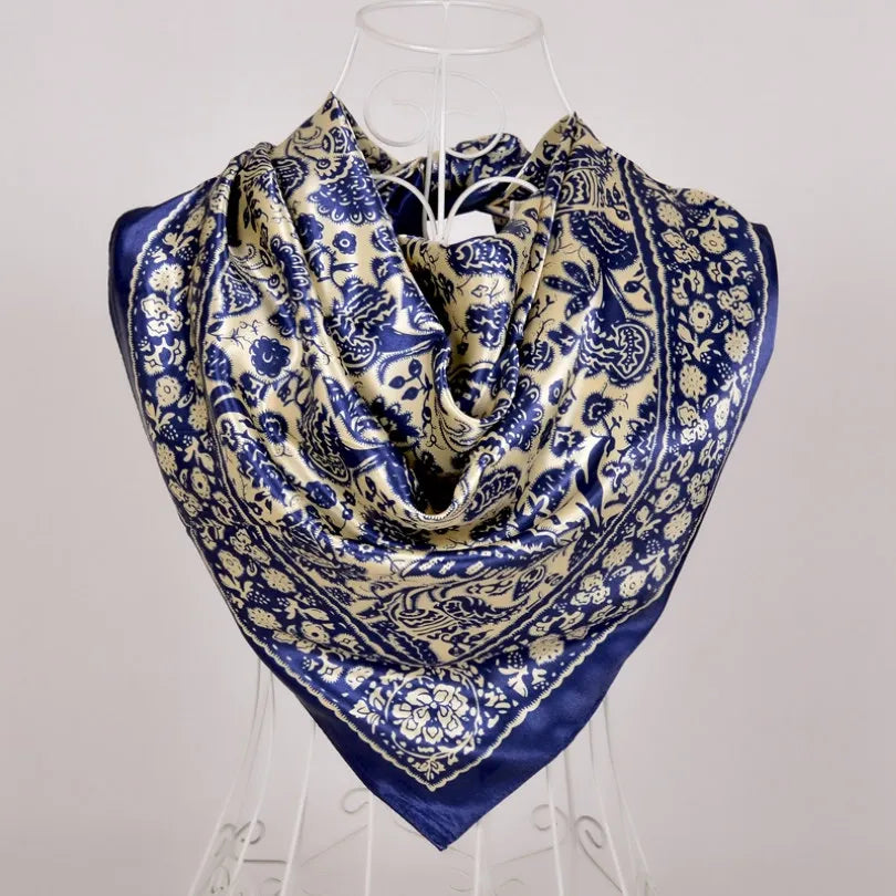 New Red Blue Silk Scarf Bufandas Women Scarfs National Style Satin Square Scarves Ladies Brand Head Scarf Hijab Fashion shawl