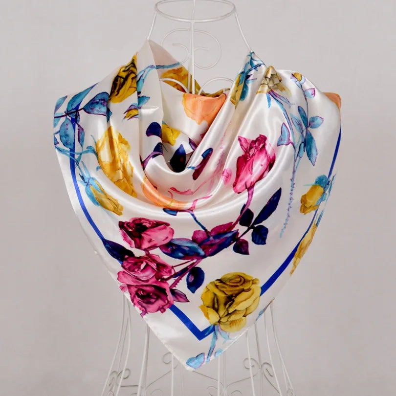 New Red Blue Silk Scarf Bufandas Women Scarfs National Style Satin Square Scarves Ladies Brand Head Scarf Hijab Fashion shawl
