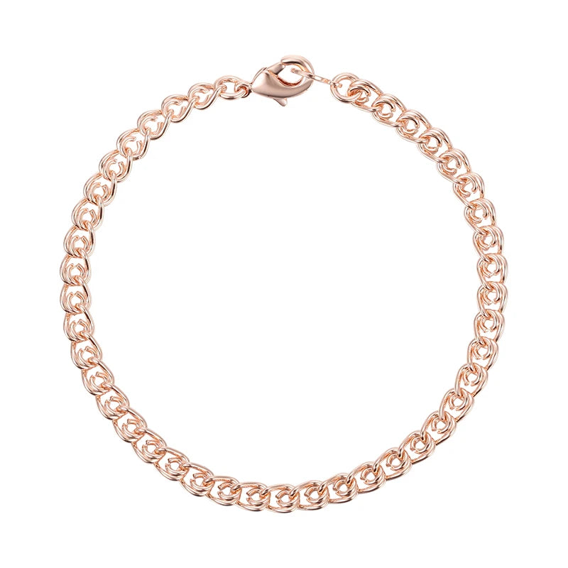 Women Bracelet Lovers 3mm 5mm 585 Rose Gold Color Classic Curb Chains Size