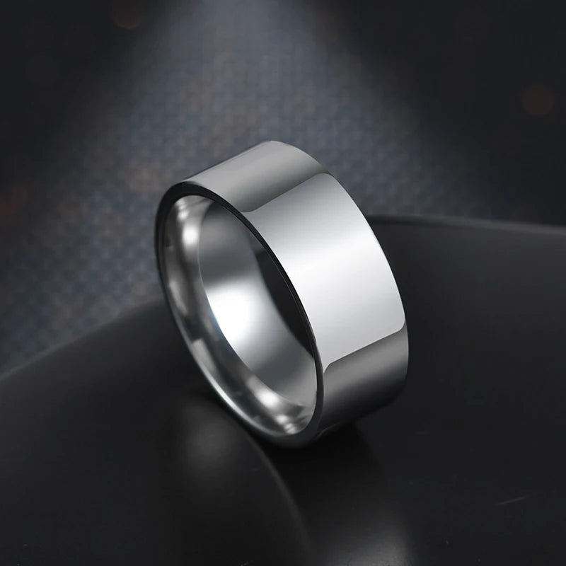 Letdiffery 8mm Smooth Men Rings Simple Stainless Steel Women Couple Jewelry Birthday Gifts
