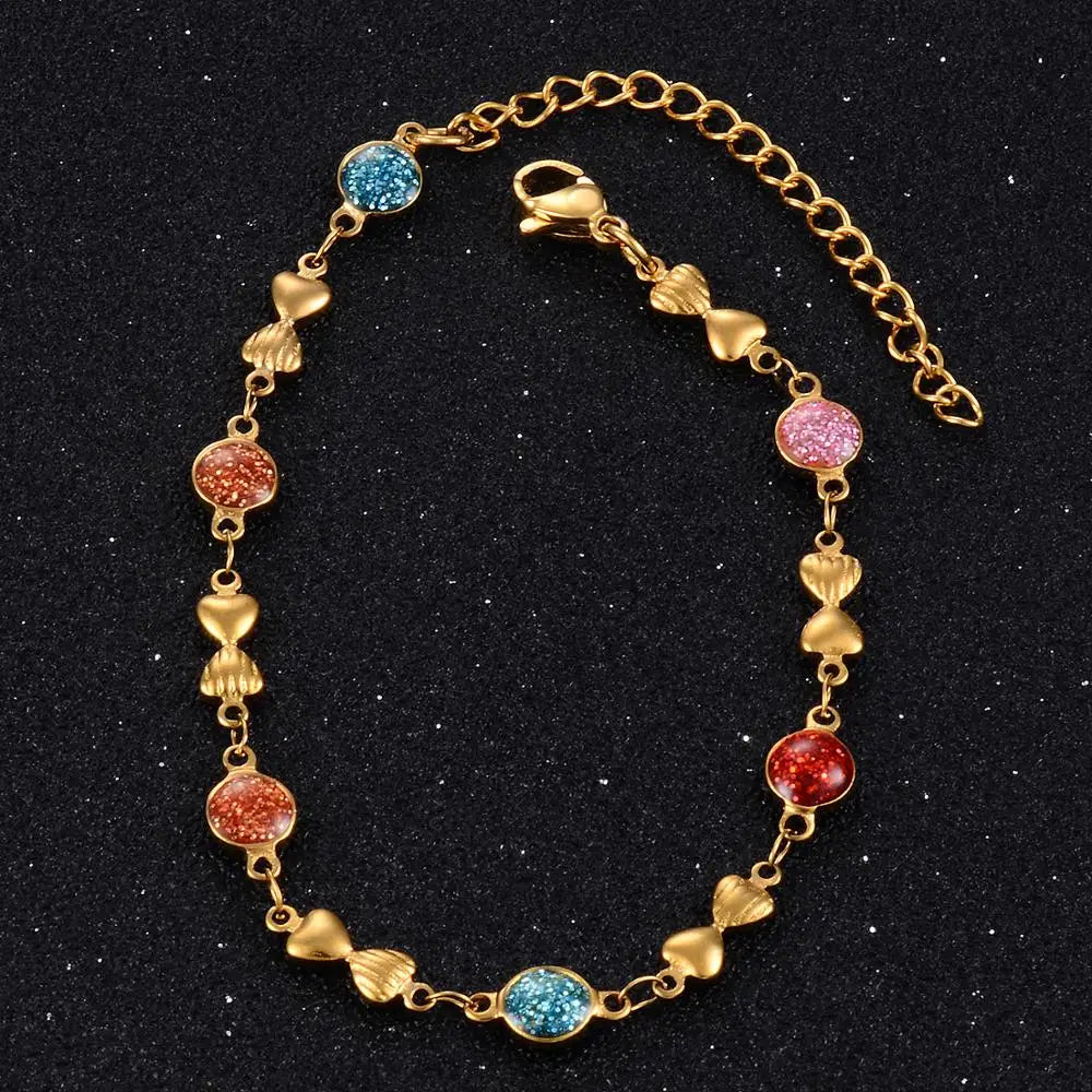 Multicolour Female Enamel Bracelet Stainless Steel Hand Chain Luxury Cute Romantic Charm Jewelry with 3mm Extender