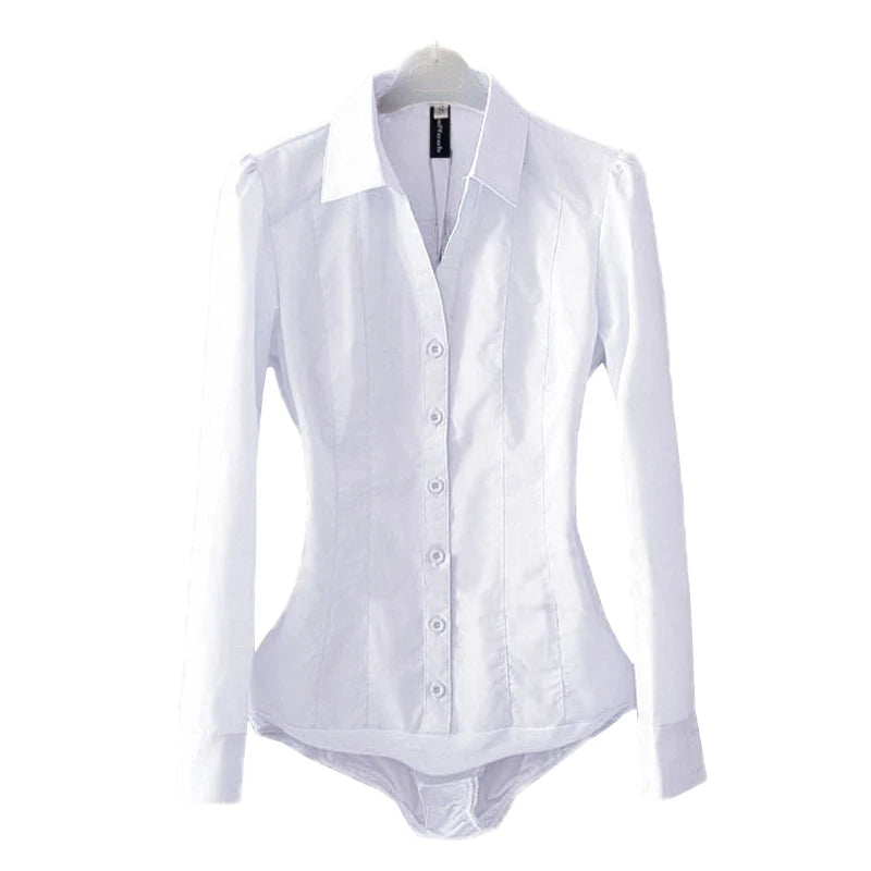 Office Blouse Solid Body Shirt Turn-down Collar V Neck Long Sleeve Blouse Buttons Up Women Tops and Blouses Light blue White
