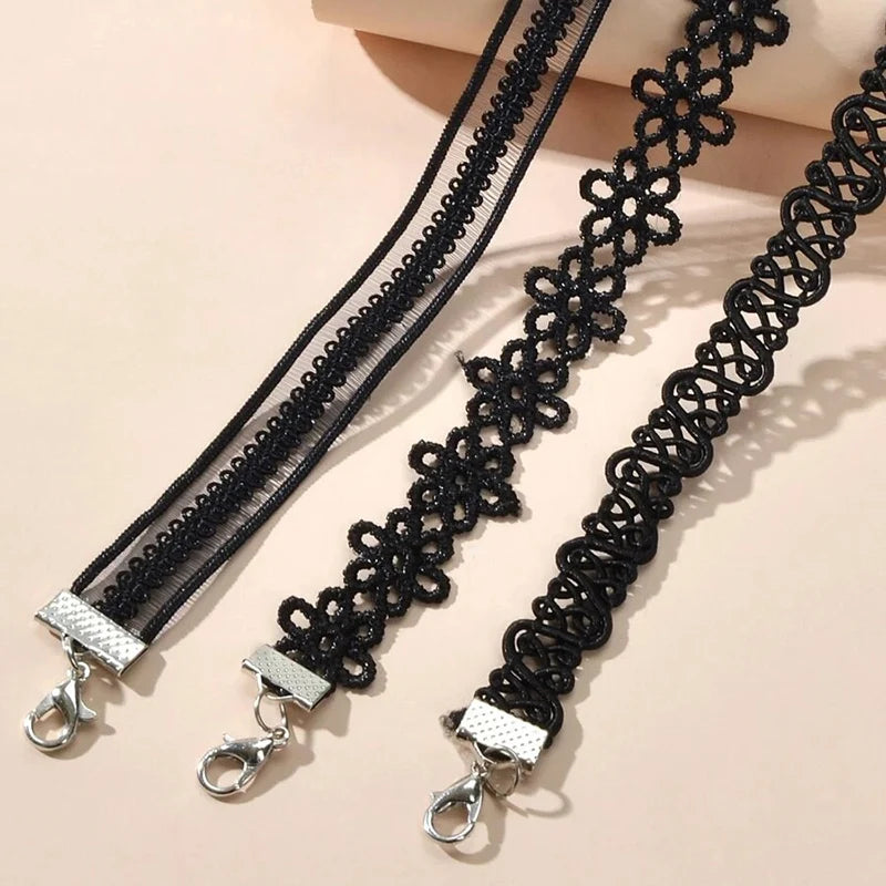 Classic Gothic Tattoo Lace Choker Women Necklace 7Pcs/set Choker Necklace Set Stretch Velvet Women Necklace Jewelry Gift N0267