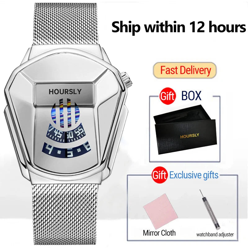HOURSLY Men Wrist Watches 2025 For Male Clock Creative Watch Men Top Brand Luxury Stainless Steel Quartz Watch relogio masculino