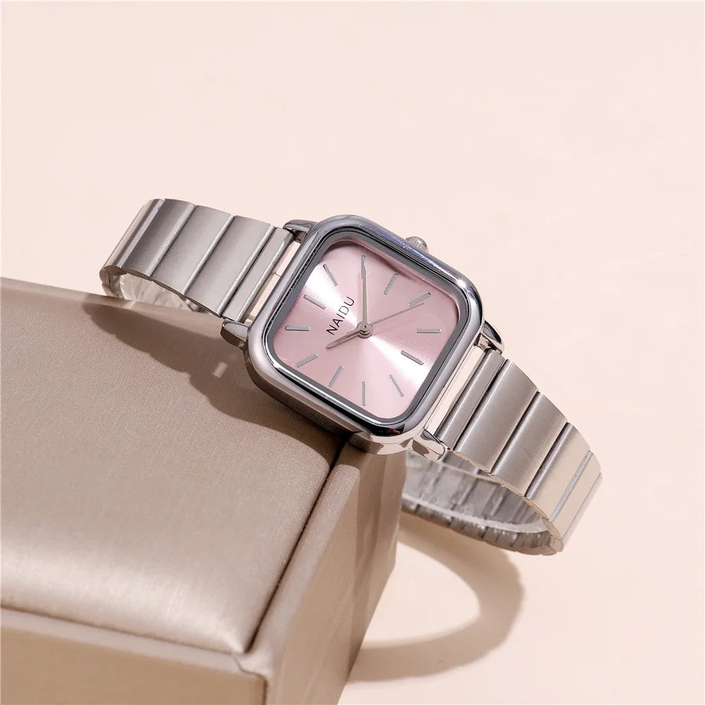 Fashion Square dial steel quartz women wrist watch