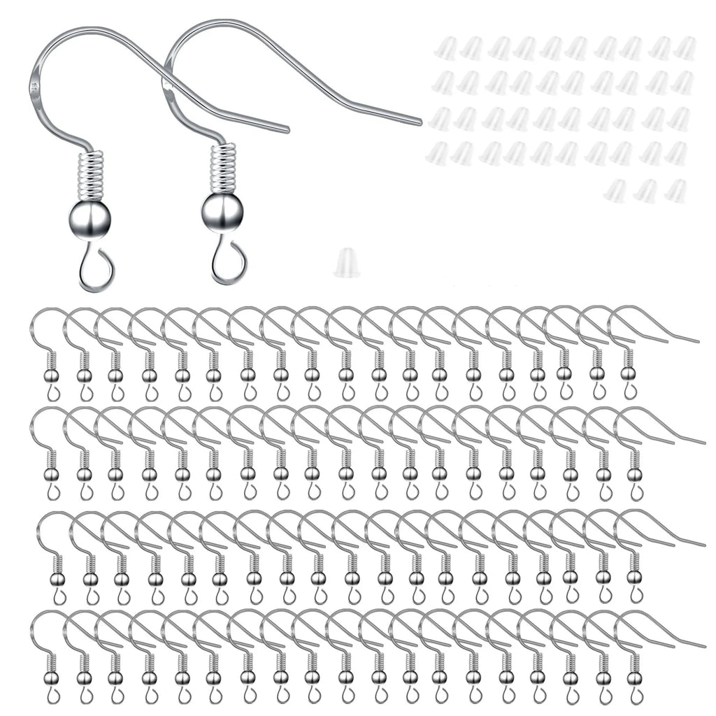 50pairs Hypoallergenic Earring Hooks Earring Making Kit with Earring Hooks Jump Rings and Clear Rubber Earring