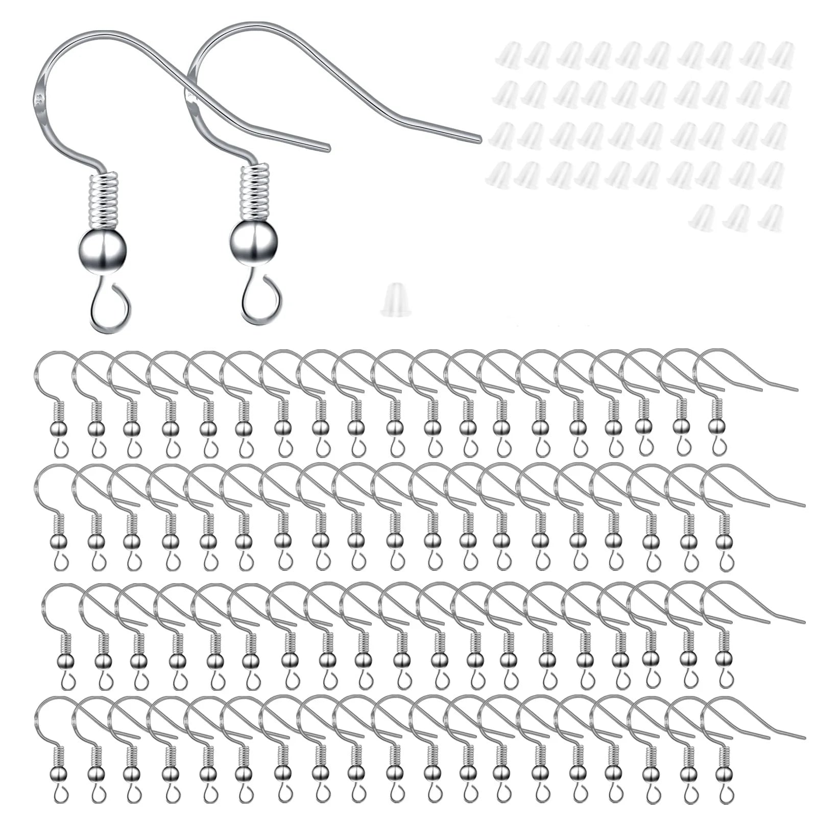 50pairs Hypoallergenic Earring Hooks Earring Making Kit with Earring Hooks Jump Rings and Clear Rubber Earring
