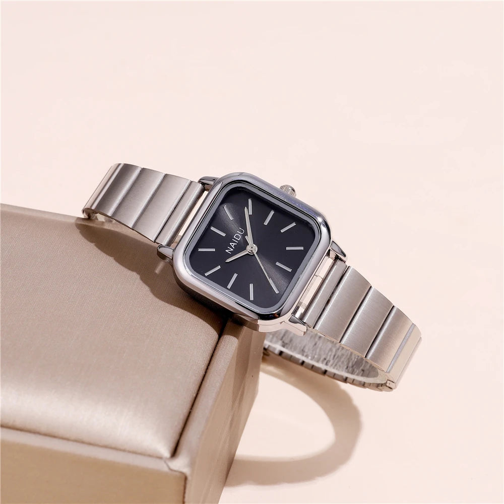 Fashion Square dial steel quartz women wrist watch
