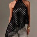 2026 French Blouse For Woman Shirt Top For Woman T Shirt Tee Elegant Temperament Neck Halter Sleeveless Lace Patchwork Irregular