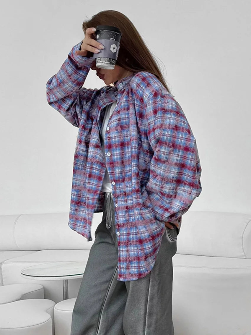Blouse Women's Shirts 2025 Spring Autumn Plaid Long Sleeve Shirt Loose Tops Casual Coat Женский Топ Blusas Mujer Рубашка Женская