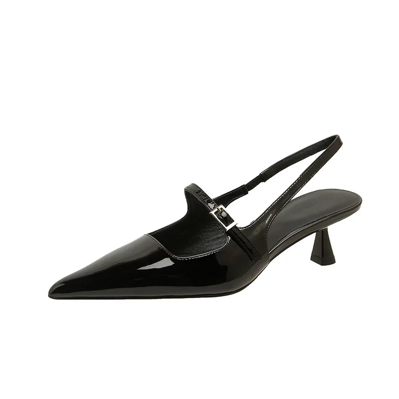 Shoes for Women 2025 New Pointed Toe Women's High Quality Slingback Sandals Simple and Elegant Dress Shoes Silver Heels Women