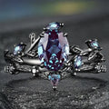 Delicate Women Rings Black Color Round Blue Stone Flower Rings Party Accessories Gift
