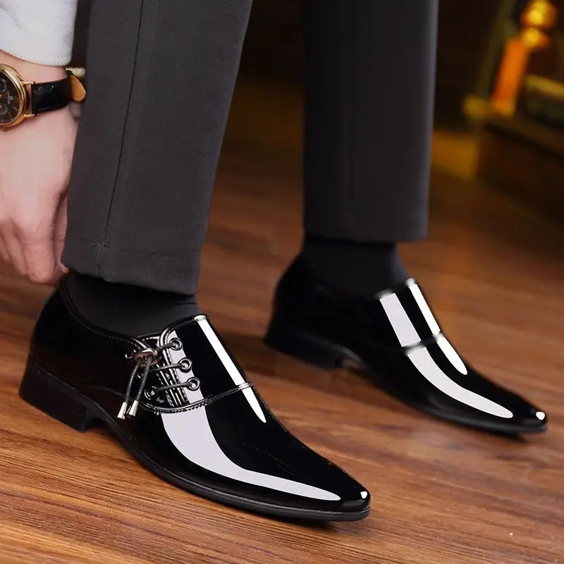 Men's Formal Shoes Patent Leather Pointed Toe Social Shoe Male Bright Upper Spring Autumn 2024 Style High Quality Fashion 39 New