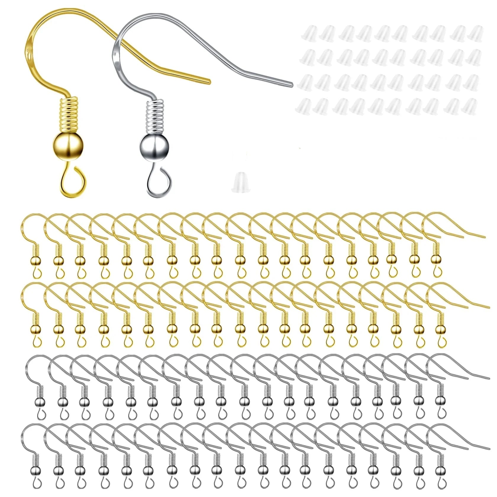 50pairs Hypoallergenic Earring Hooks Earring Making Kit with Earring Hooks Jump Rings and Clear Rubber Earring