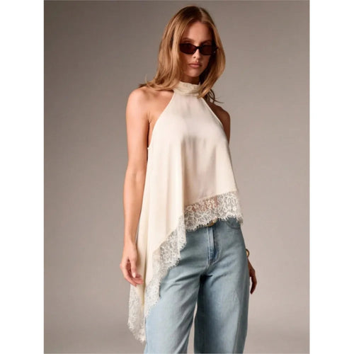 2026 French Blouse For Woman Shirt Top For Woman T Shirt Tee Elegant Temperament Neck Halter Sleeveless Lace Patchwork Irregular