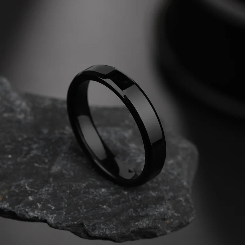 4mm Simple Smooth Women Rings Black Stainless Steel Men Rings Birthday Gifts