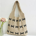 Women Aesthetics Handbag Large Capacity Bow Pattern Fashion Woven Bag Multifunctional Daily Shoulder Bag for Shopping Traveling