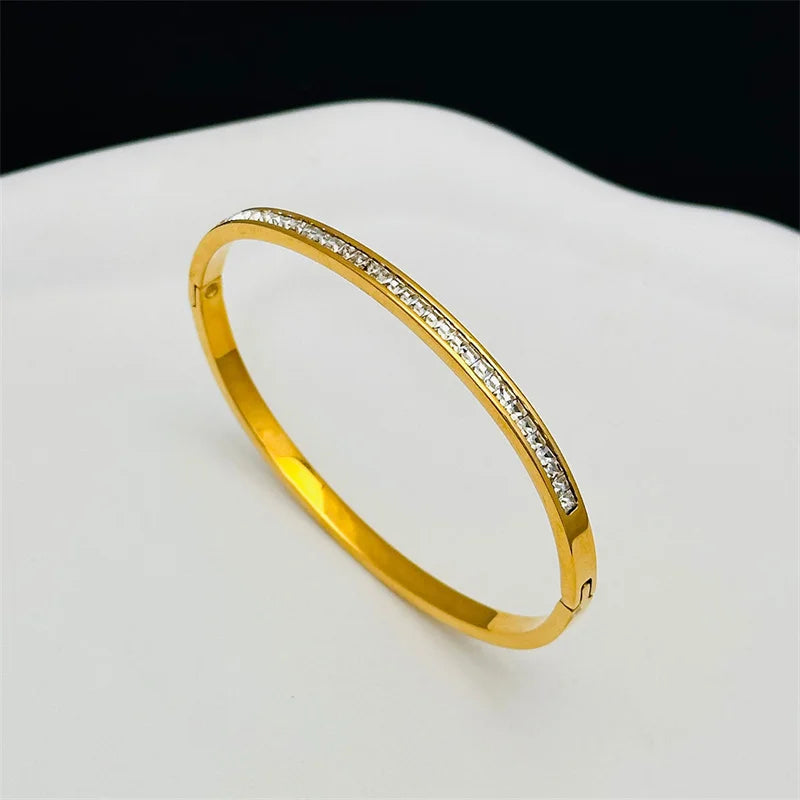 Stainless Steel Rhinestone Bangle Women Bracelet Jewelry Sisters Birthday Gift