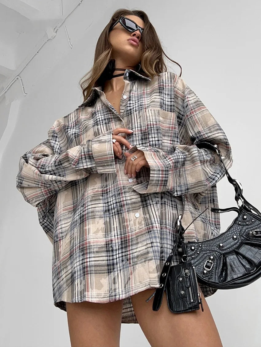 Blouse Women's Shirts 2025 Spring Autumn Plaid Long Sleeve Shirt Loose Tops Casual Coat Женский Топ Blusas Mujer Рубашка Женская