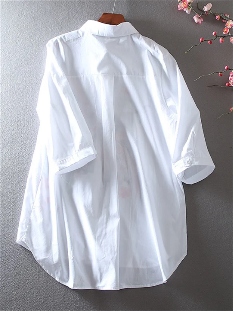 Literature Art Blouse For Women Shirt China Blusas Chic Embroidery Flower Blouses Loose Shirt Medium Length Vintage shirt Top