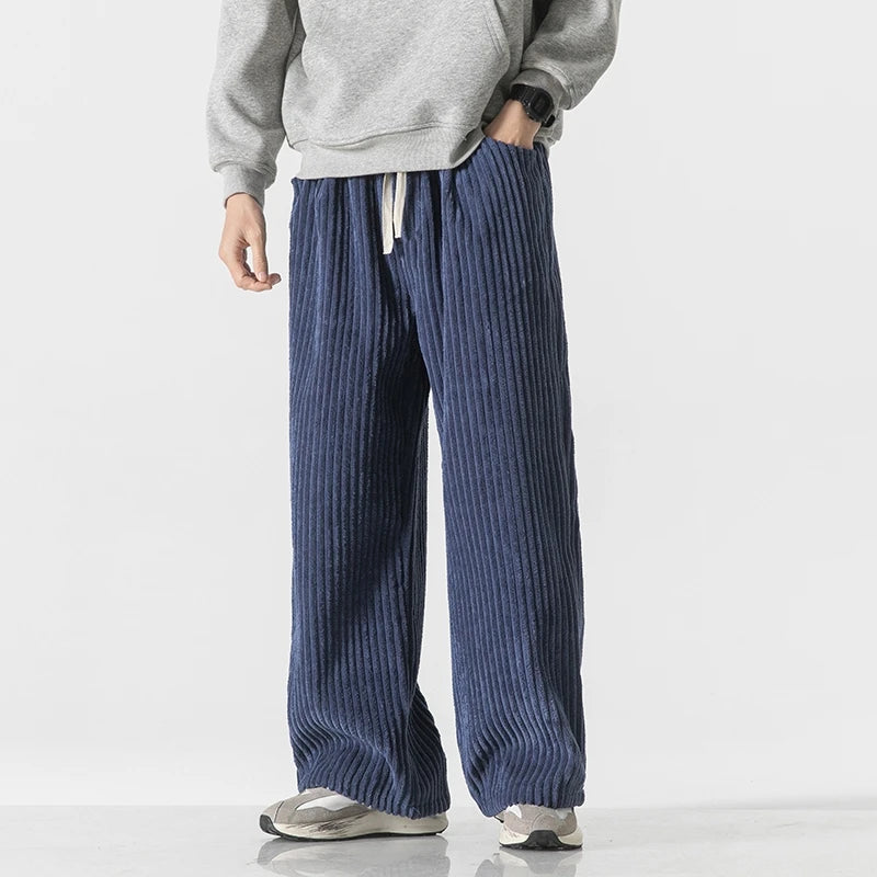 Autumn Men's Casual Trousers Fashion Streetwear Harem Pants Men Solid Color Vintage Corduroy Loose Wide Leg Pants Couple Trouser