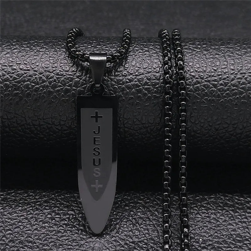 Male Jesus Cross Stainless Steel Choker Necklace for Men Chain Gold Color Bullet Necklaces Jewerly colar masculino N6049S02