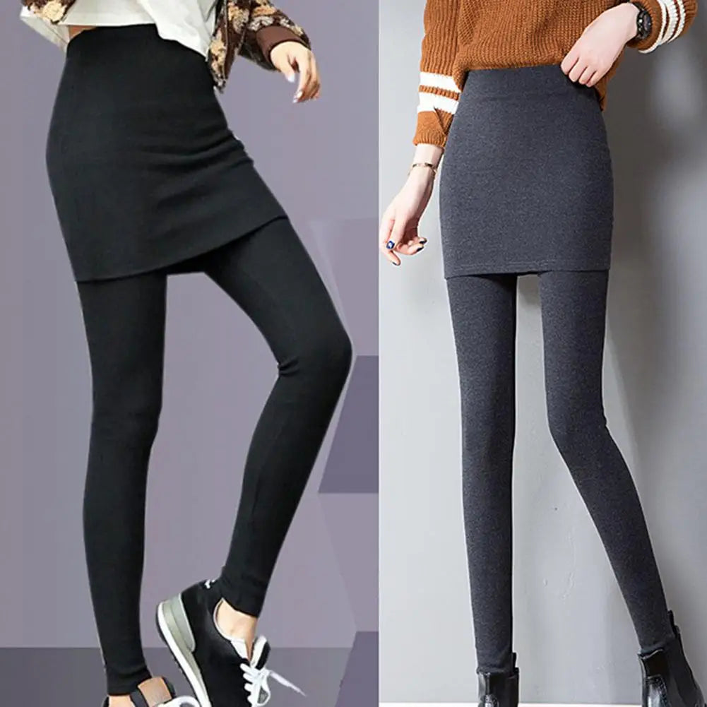 Simple  Pants Bottoms Pure Color Skirted Leggings Solid Color with Skirt Women Trousers for Travel