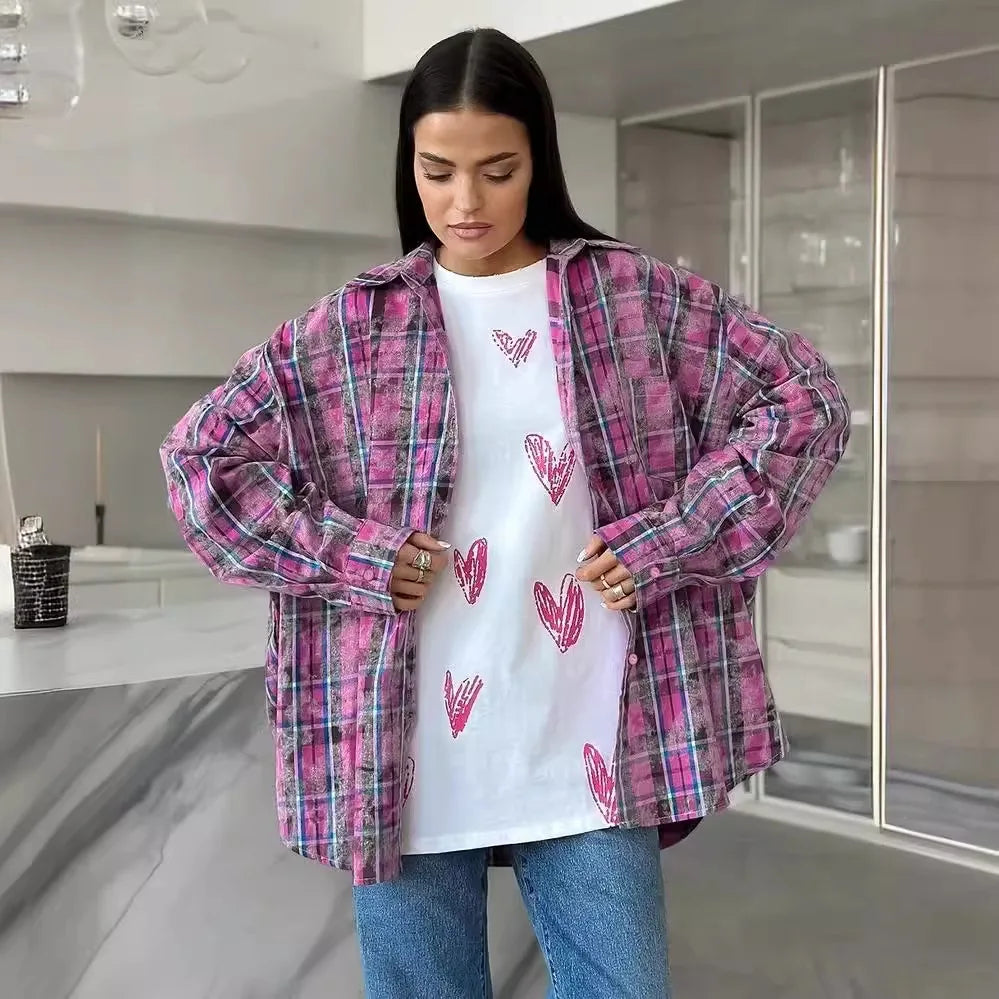 Blouse Women's Shirts 2025 Spring Autumn Plaid Long Sleeve Shirt Loose Tops Casual Coat Женский Топ Blusas Mujer Рубашка Женская