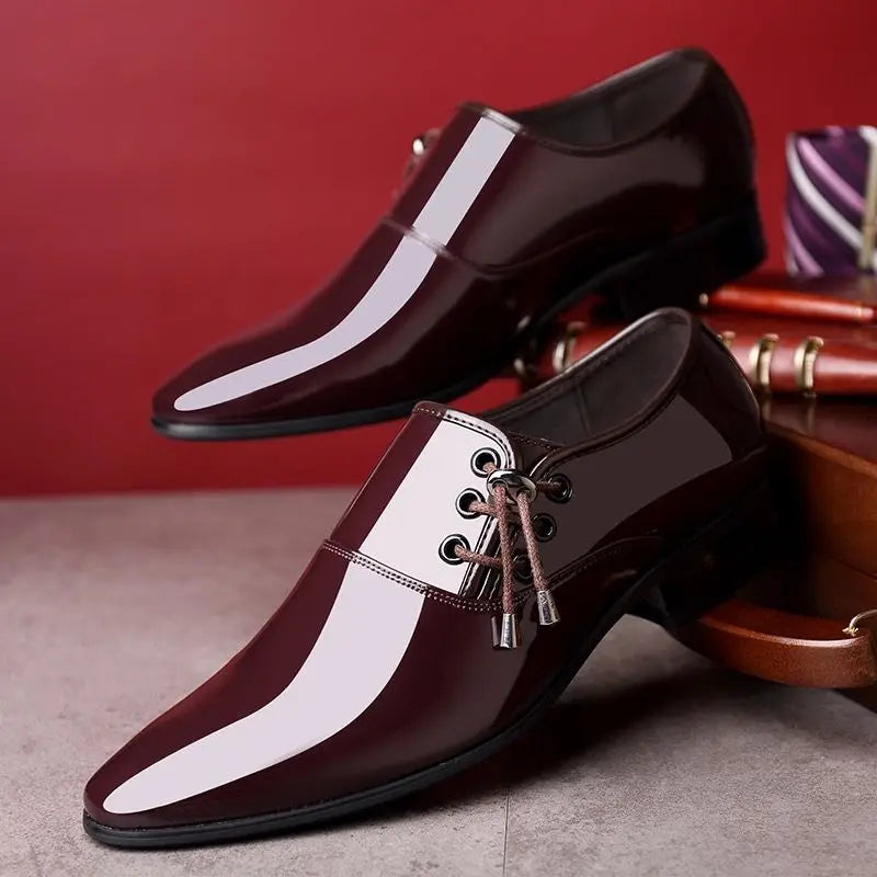 Men's Formal Shoes Patent Leather Pointed Toe Social Shoe Male Bright Upper Spring Autumn 2024 Style High Quality Fashion 39 New
