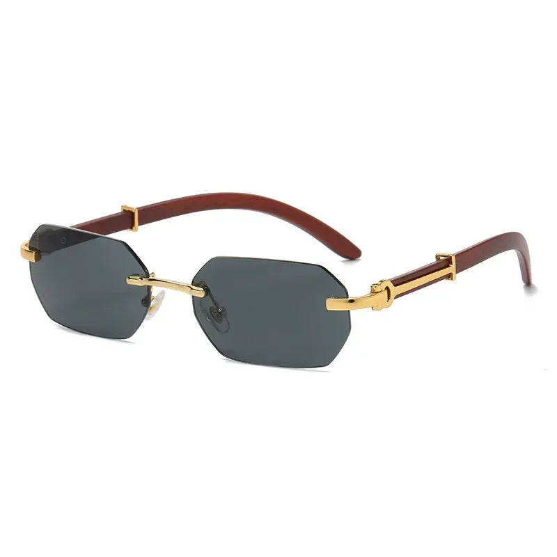 Trendy Rimless Sunglasses for Men Women Frameless Rectangle Wood Frame Sun Glasses Retro Shades Summer Traveling Eyewear UV400