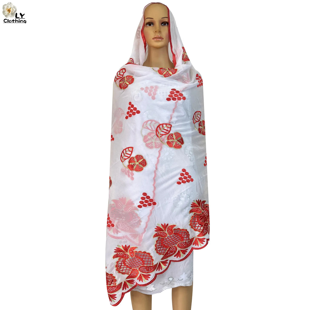 2023 New Fashion African Women Scarfs Muslim Women Diamond Embroidery Chiffon Scarf Islam Soft Scarf