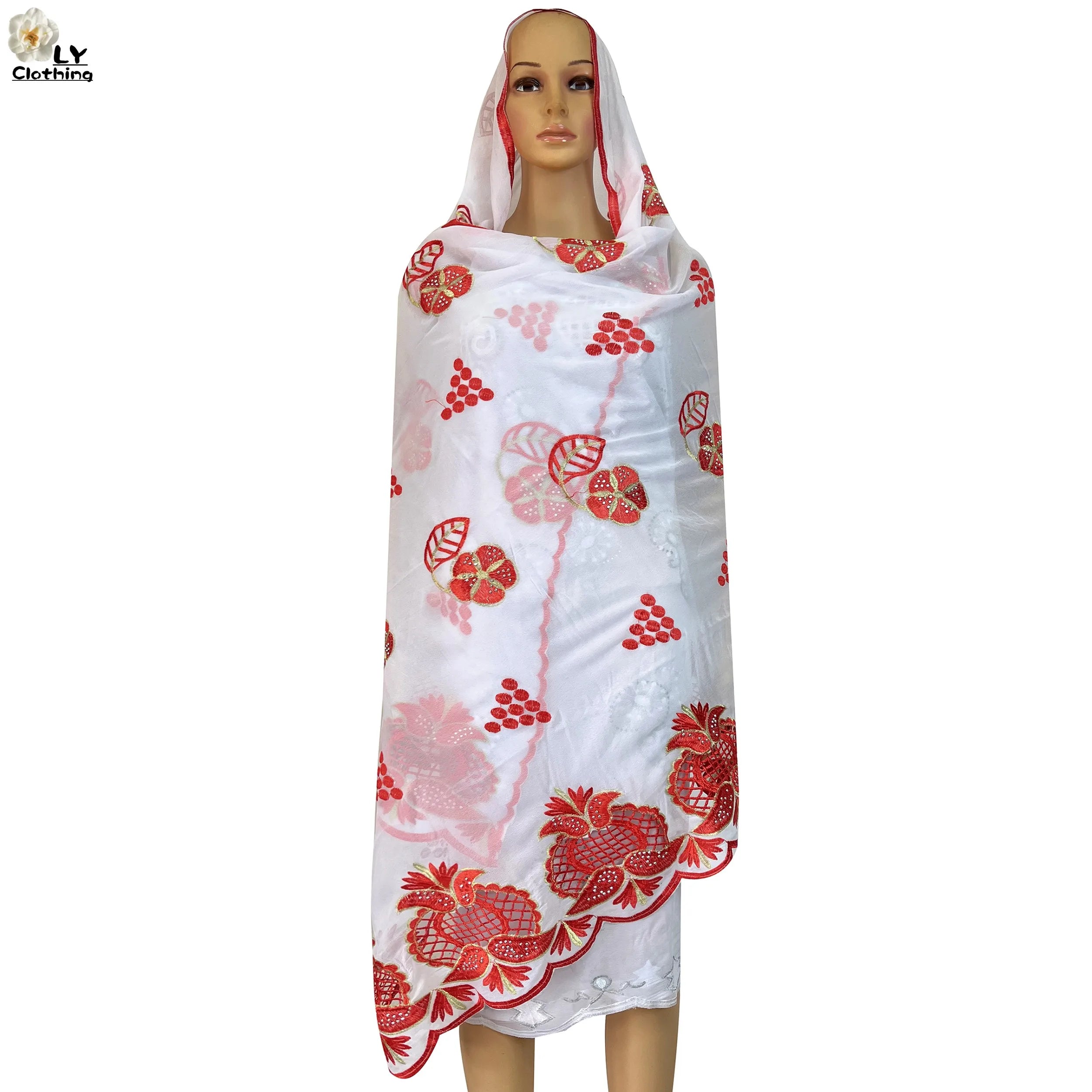 2023 New Fashion African Women Scarfs Muslim Women Diamond Embroidery Chiffon Scarf Islam Soft Scarf