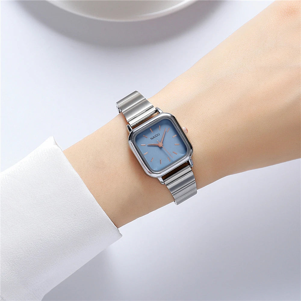 Fashion Square dial steel quartz women wrist watch
