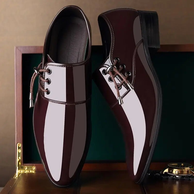 Men's Formal Shoes Patent Leather Pointed Toe Social Shoe Male Bright Upper Spring Autumn 2024 Style High Quality Fashion 39 New