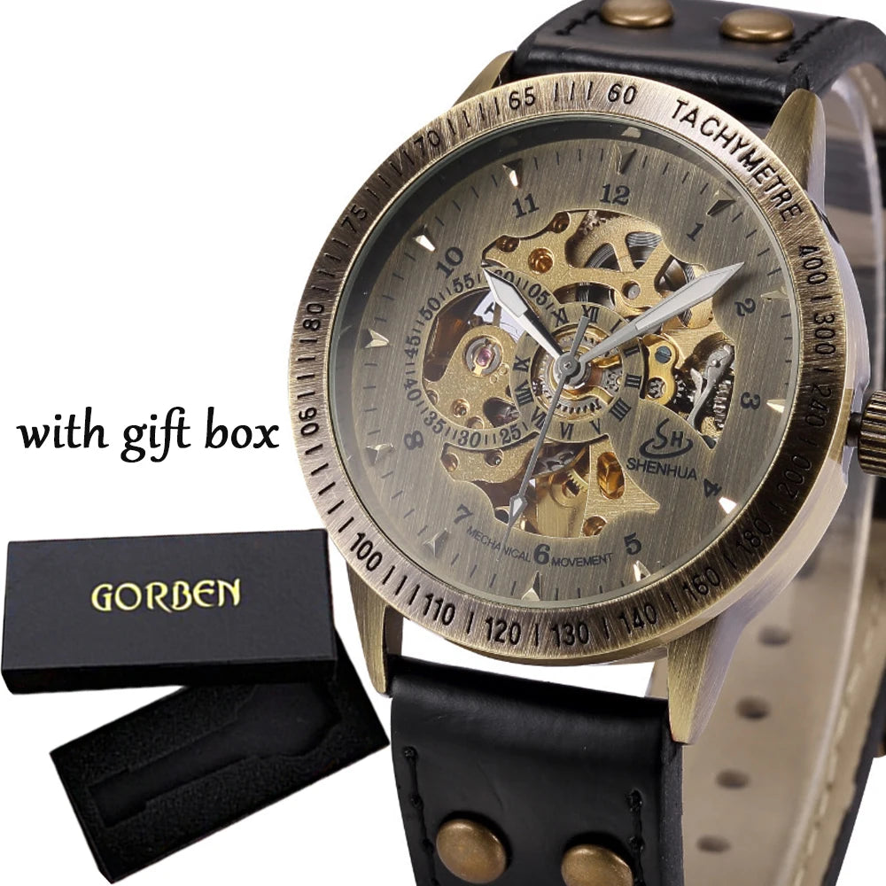 Wrist Watch For Men Waterproof Automatic Mechanical Watch Men's watch Retro montre homme with Genuine Leather relogio masculino